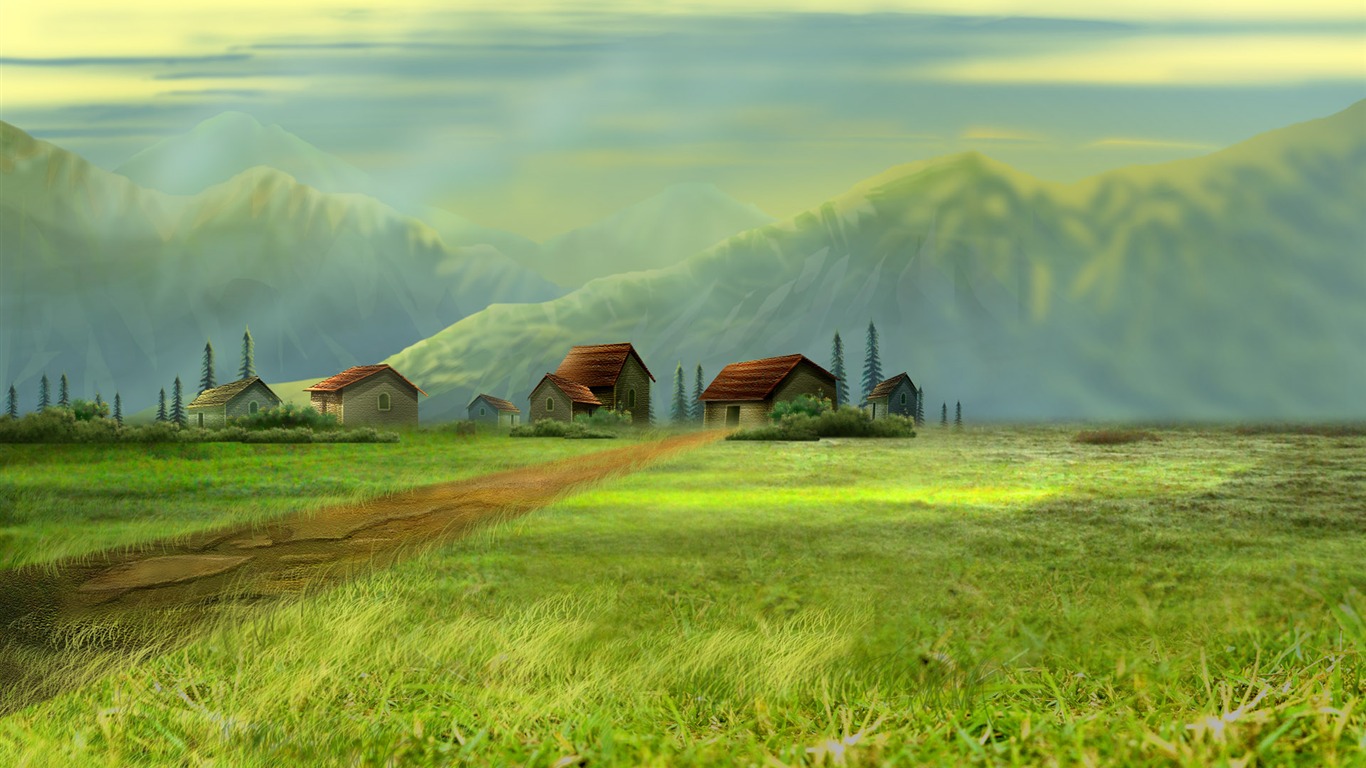 Colorful hand-painted wallpaper landscape ecology (3) #13 - 1366x768