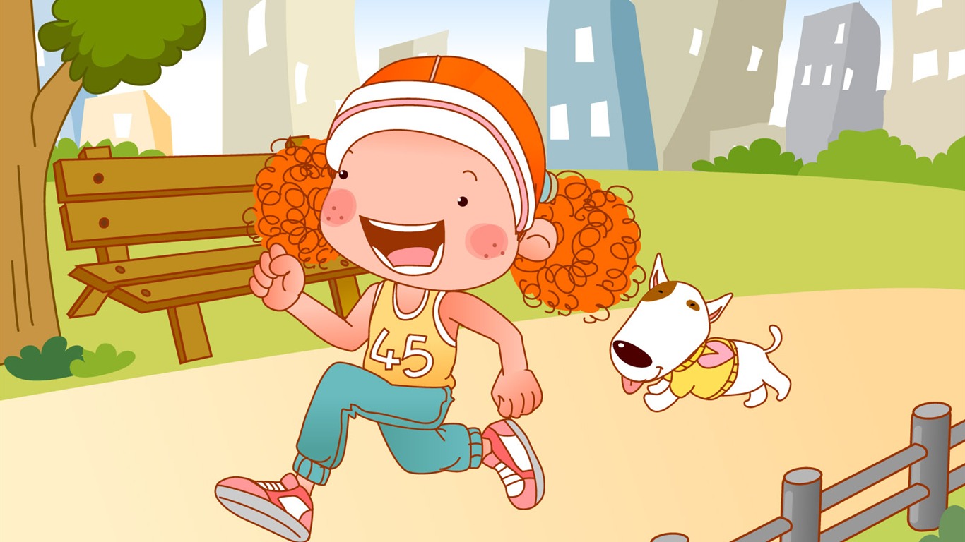 Vector dívka a pes tapety na plochu #4 - 1366x768