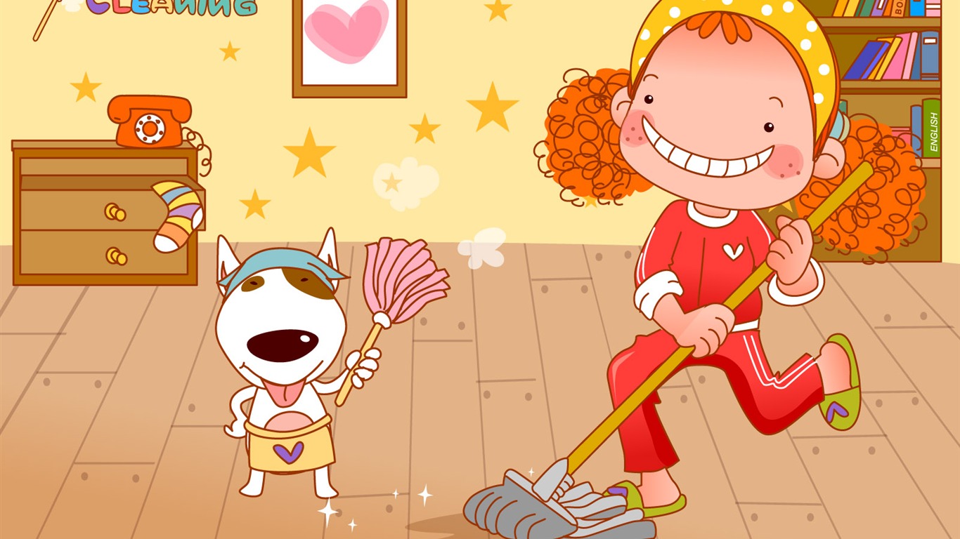 Vector girl and dog wallpapers #8 - 1366x768