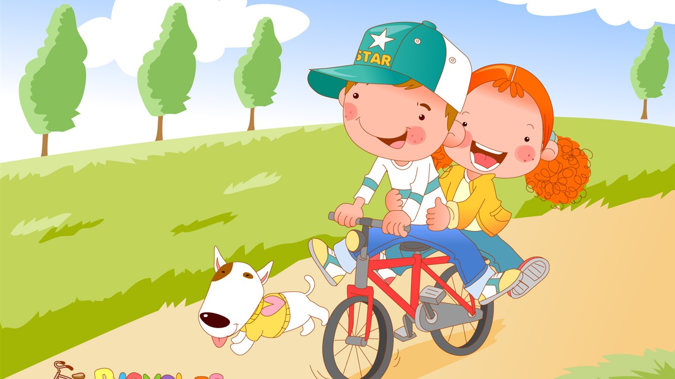 Vector dívka a pes tapety na plochu #12 - 1366x768