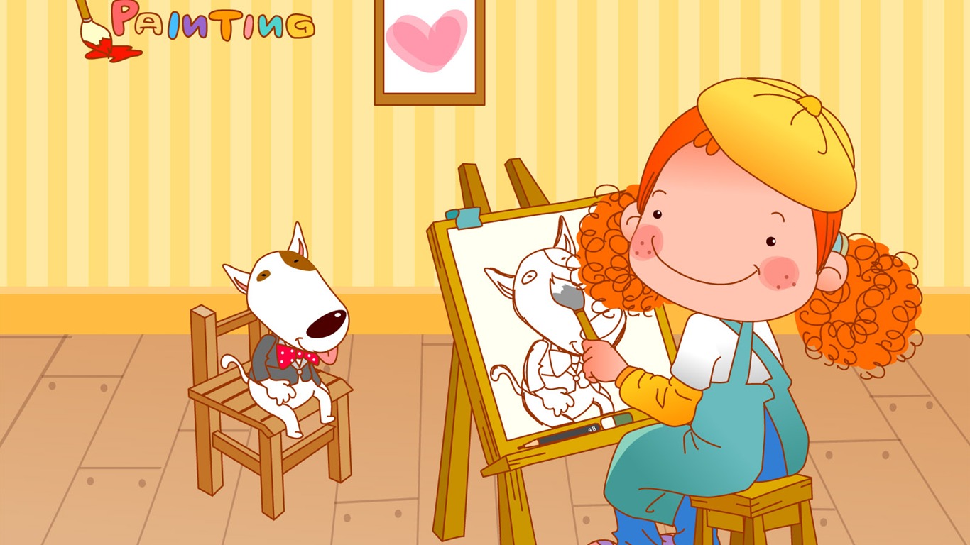 Vector dívka a pes tapety na plochu #13 - 1366x768