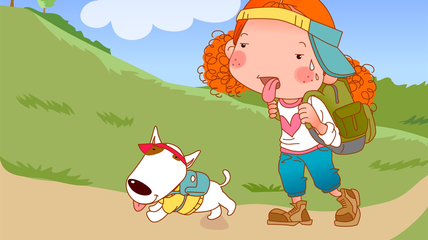 Vector dívka a pes tapety na plochu #15 - 1366x768