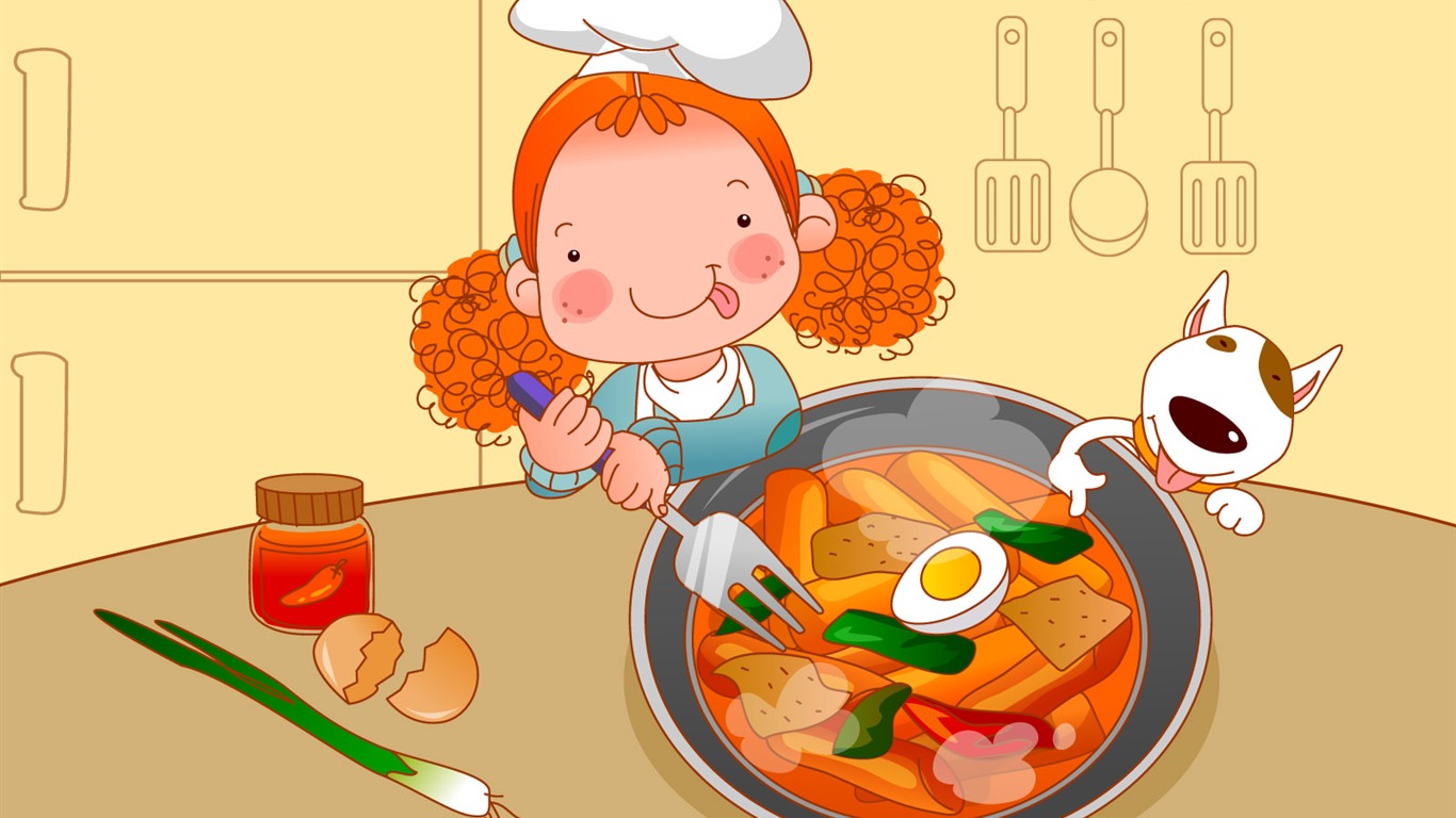 Vector dívka a pes tapety na plochu #17 - 1366x768
