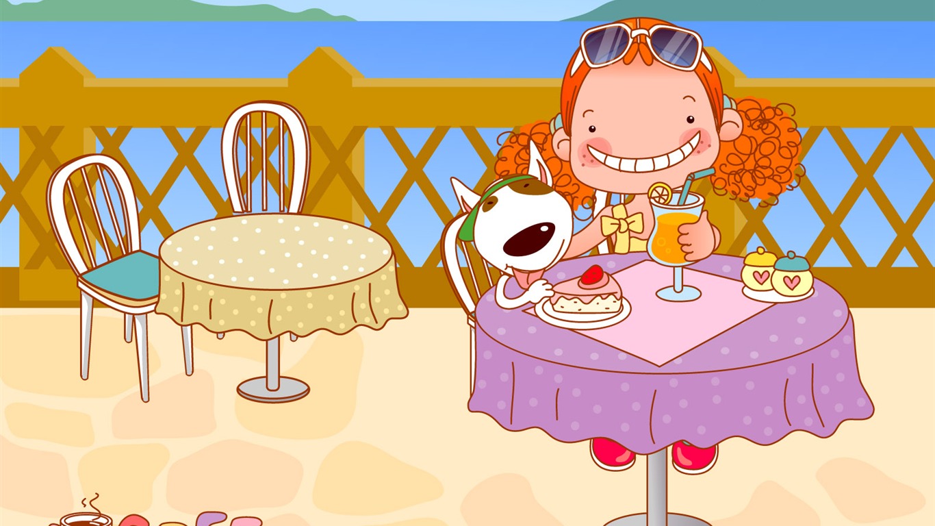 Vector girl and dog wallpapers #18 - 1366x768