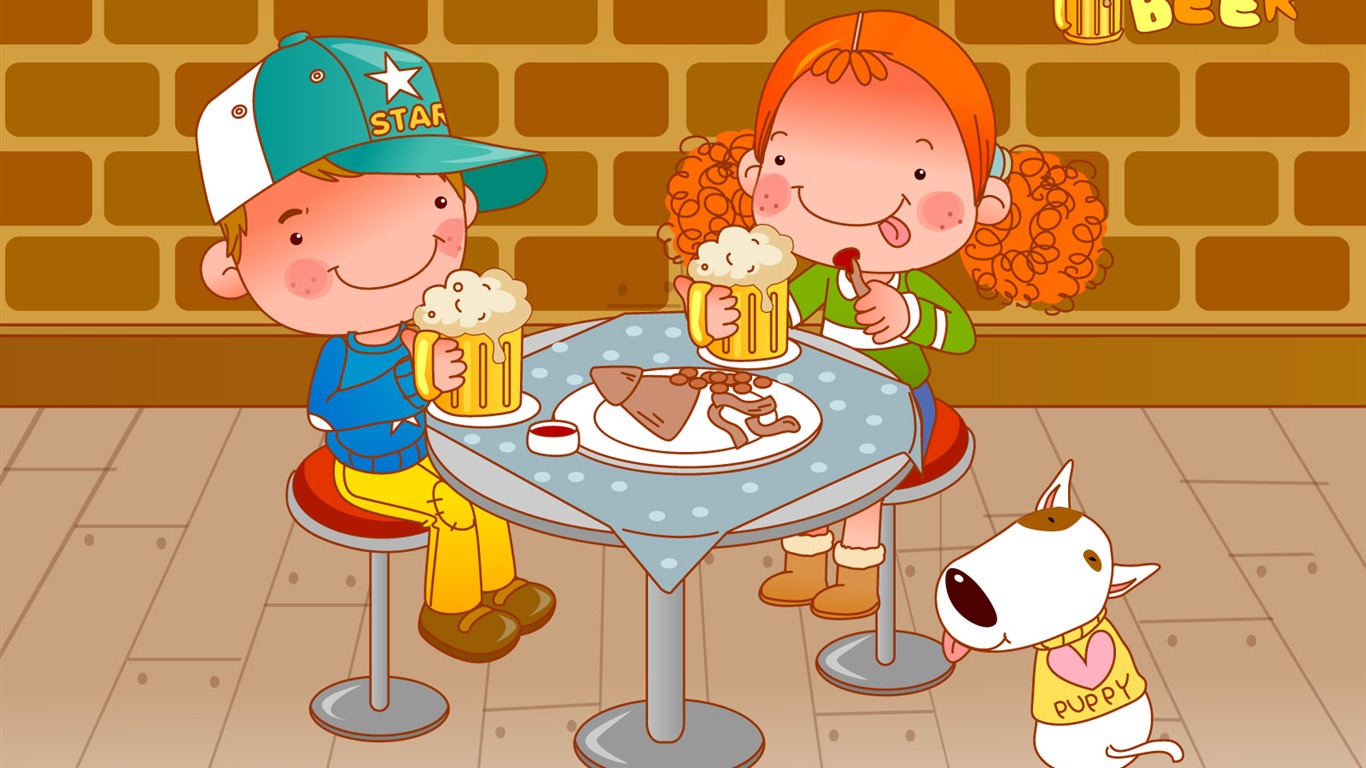Vector dívka a pes tapety na plochu #19 - 1366x768