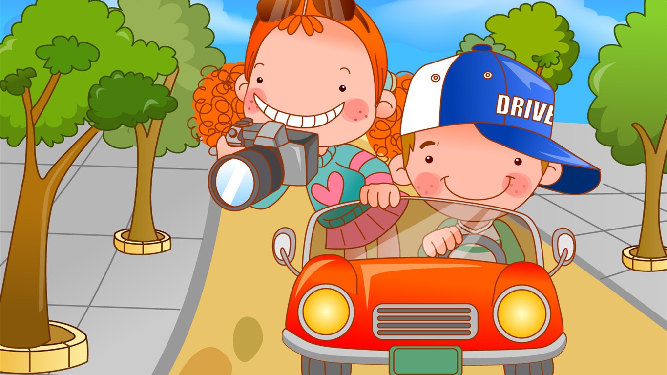 Vector dívka a pes tapety na plochu #20 - 1366x768