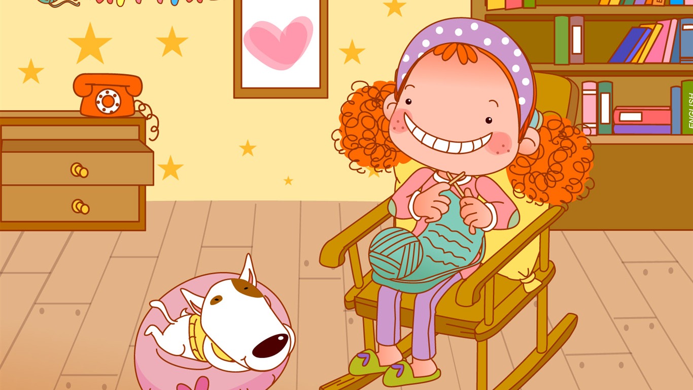 Vector dívka a pes tapety na plochu #21 - 1366x768