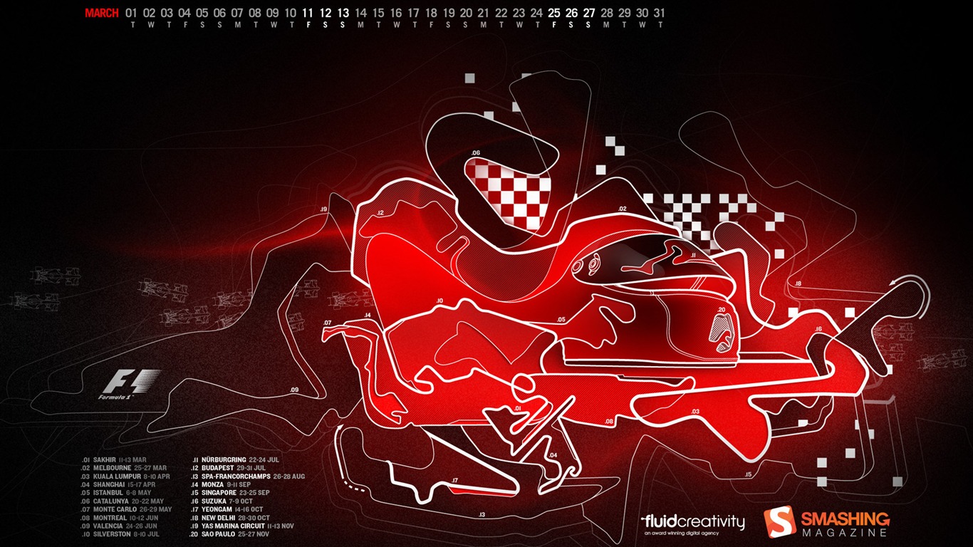 2011年3月 月曆壁紙 #11 - 1366x768