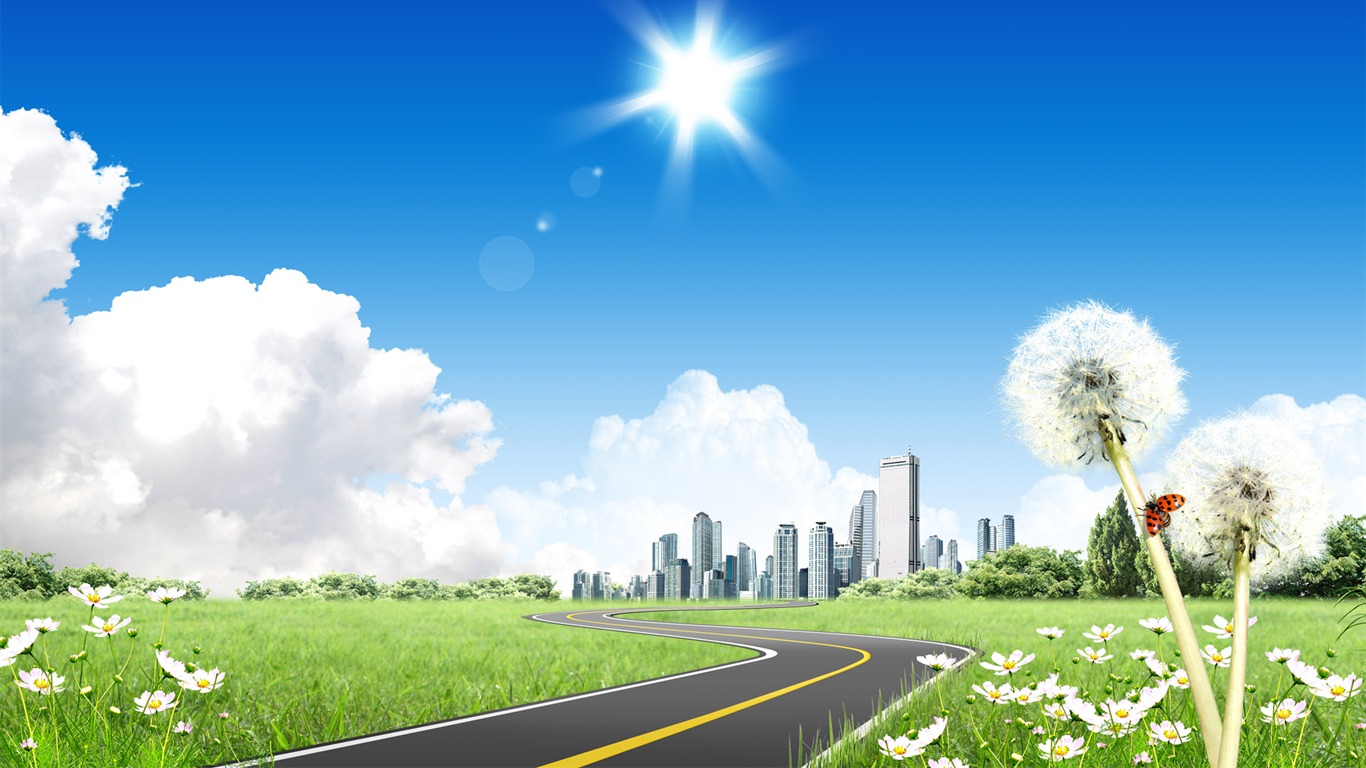 Photoshop sonnigen Sommertag Landschaft Wallpaper (1) #7 - 1366x768