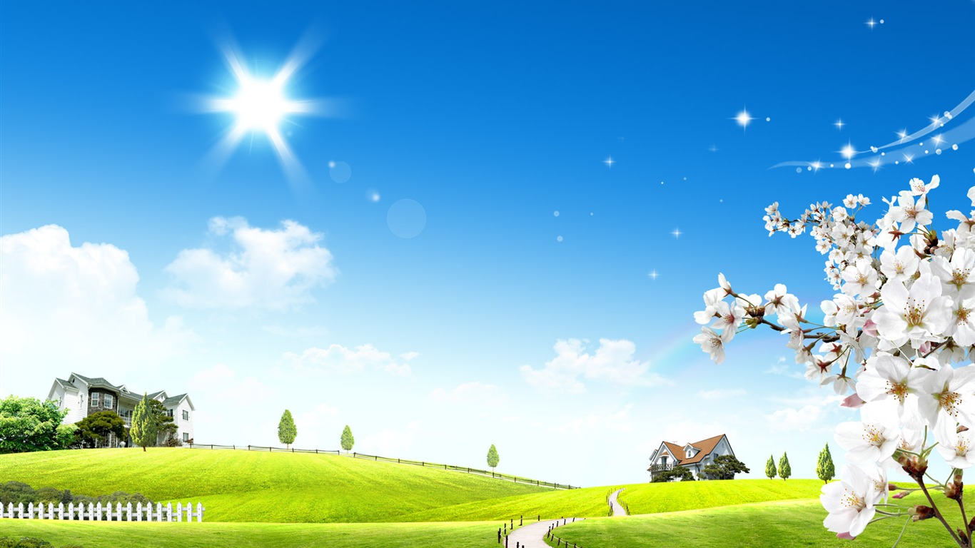 Photoshop sonnigen Sommertag Landschaft Wallpaper (1) #9 - 1366x768