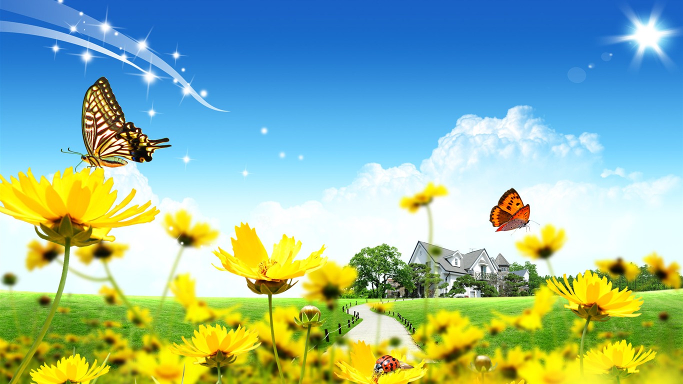 Photoshop sonnigen Sommertag Landschaft Wallpaper (1) #10 - 1366x768