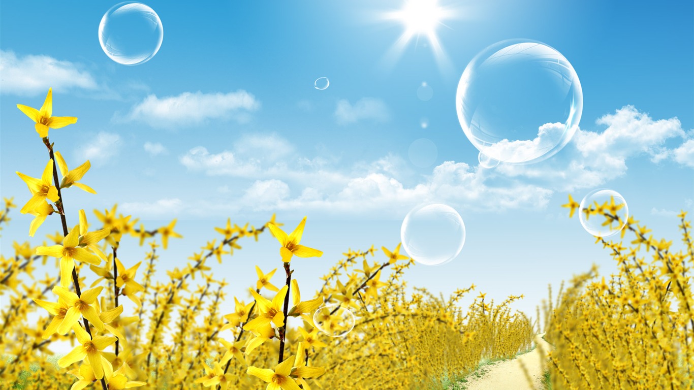 Photoshop sonnigen Sommertag Landschaft Wallpaper (1) #14 - 1366x768