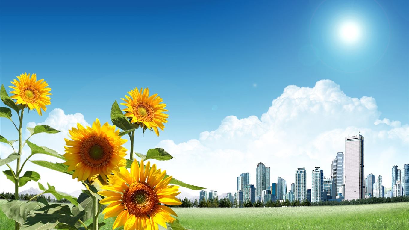 Photoshop sonnigen Sommertag Landschaft Wallpaper (1) #16 - 1366x768