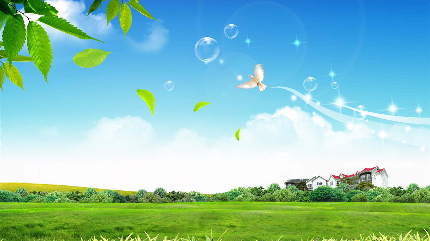 Photoshop sonnigen Sommertag Landschaft Wallpaper (1) #20 - 1366x768