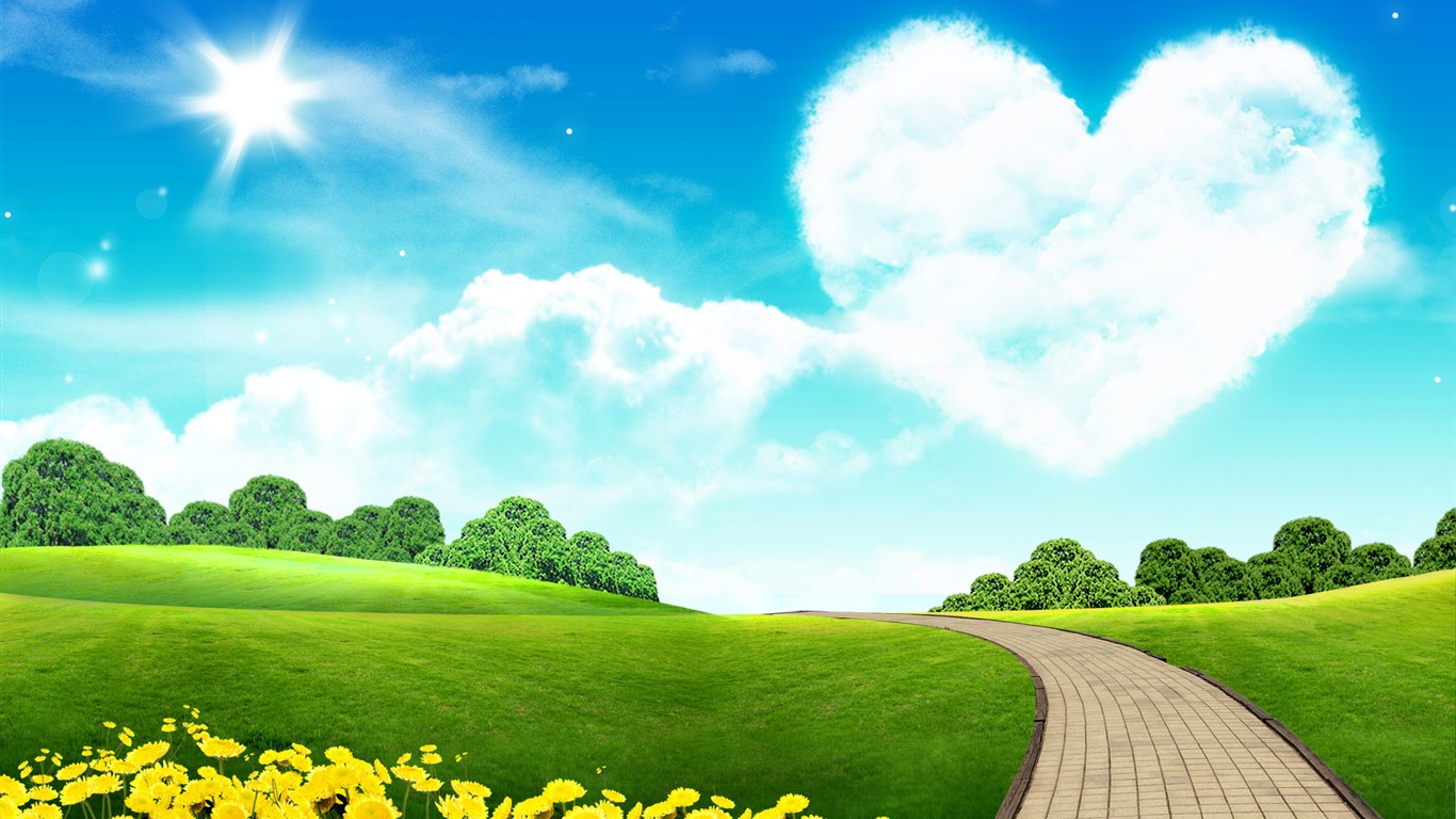 Photoshop sonnigen Sommertag Landschaft Wallpaper (2) #1 - 1366x768