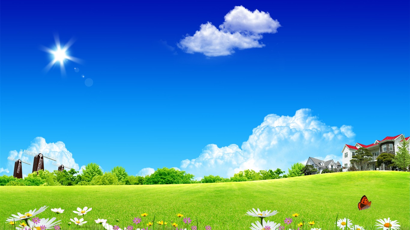 Photoshop sonnigen Sommertag Landschaft Wallpaper (2) #3 - 1366x768