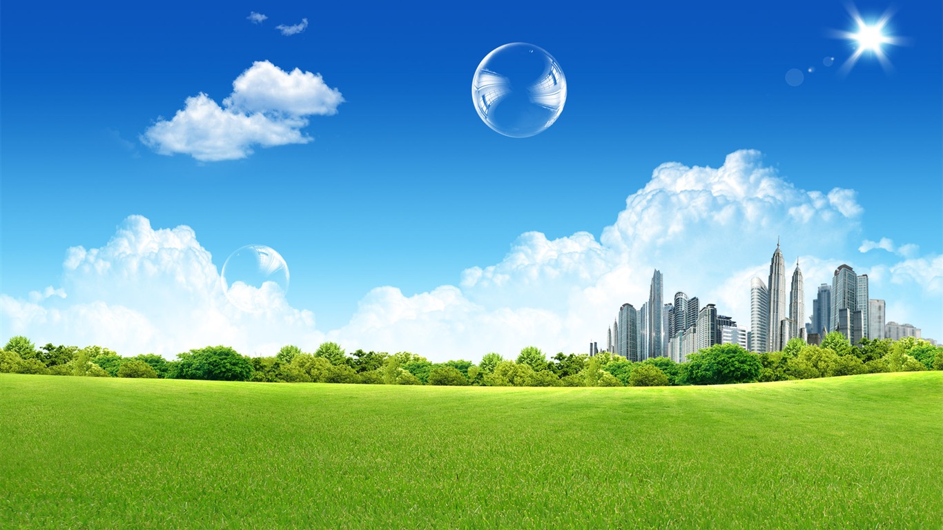 Photoshop sonnigen Sommertag Landschaft Wallpaper (2) #6 - 1366x768