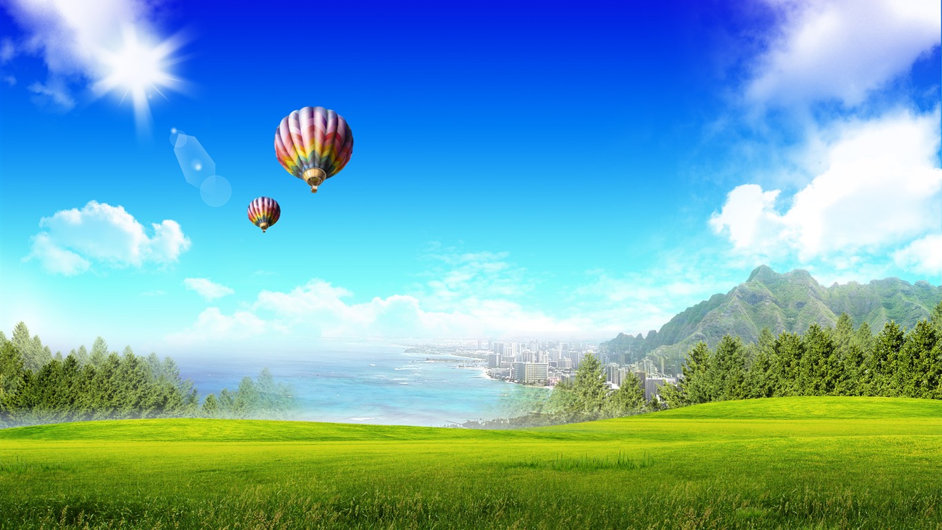 Photoshop sonnigen Sommertag Landschaft Wallpaper (2) #7 - 1366x768