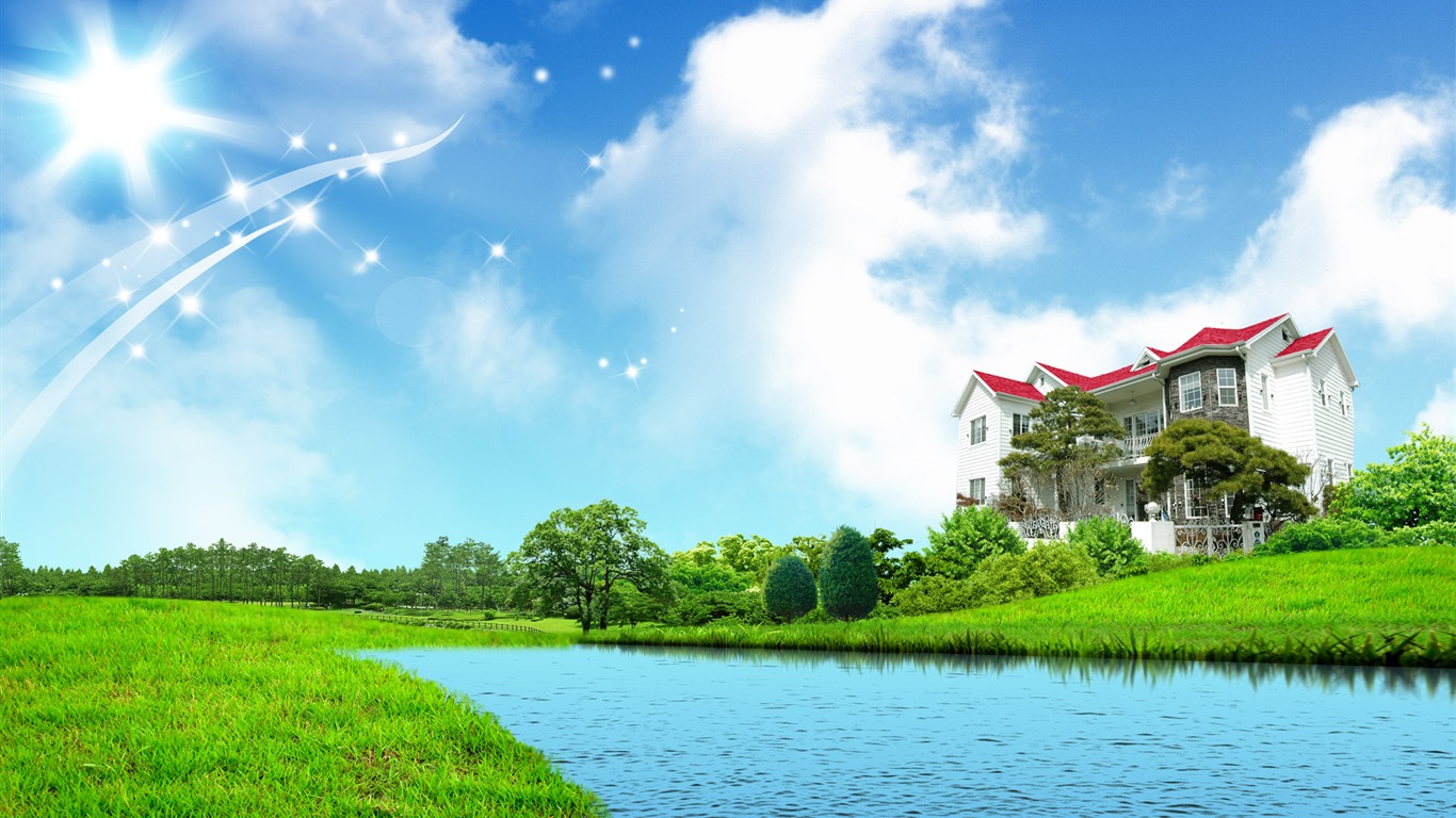 Photoshop sonnigen Sommertag Landschaft Wallpaper (2) #12 - 1366x768