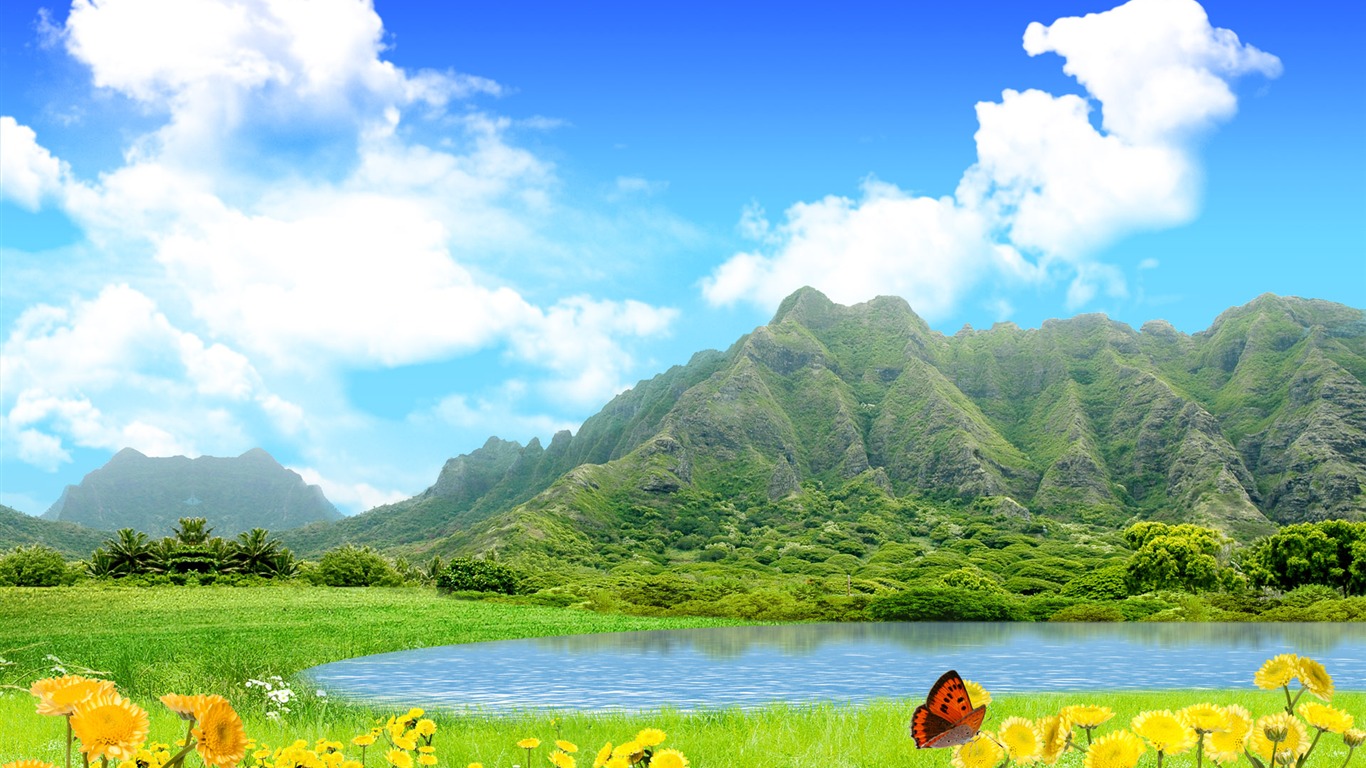 Photoshop sonnigen Sommertag Landschaft Wallpaper (2) #14 - 1366x768