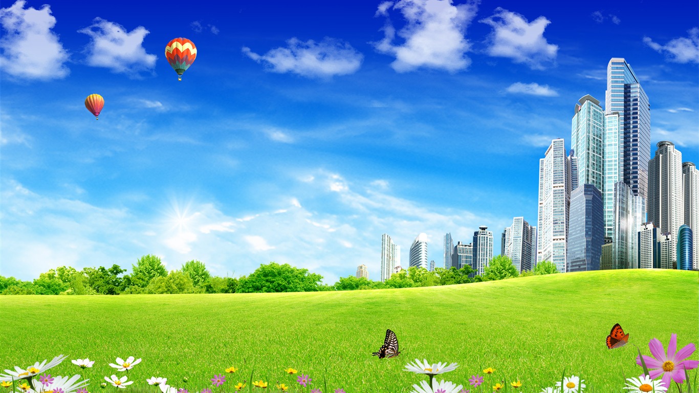 Photoshop sonnigen Sommertag Landschaft Wallpaper (2) #15 - 1366x768