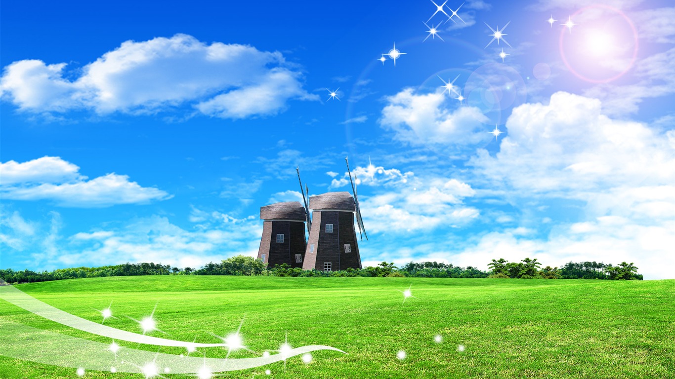 Photoshop sonnigen Sommertag Landschaft Wallpaper (2) #16 - 1366x768