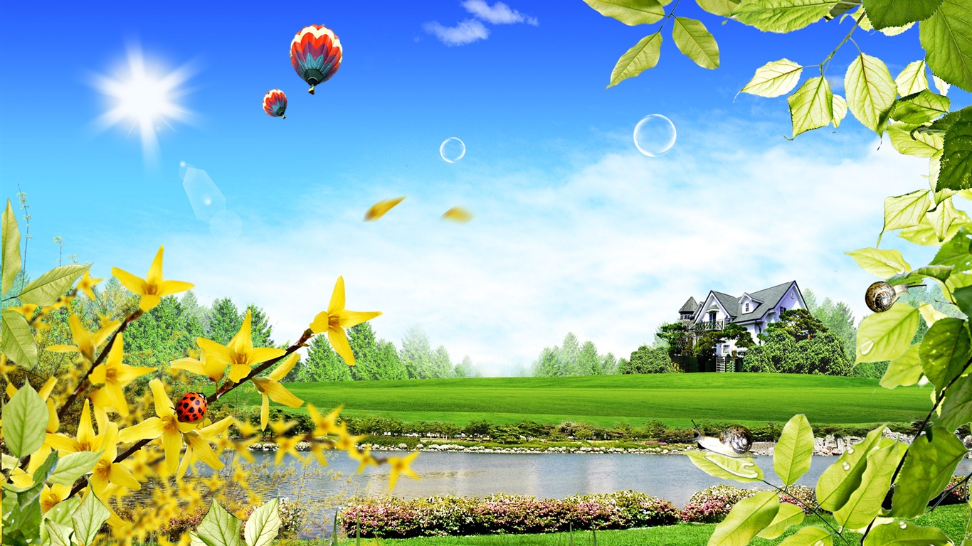 Photoshop sonnigen Sommertag Landschaft Wallpaper (2) #17 - 1366x768