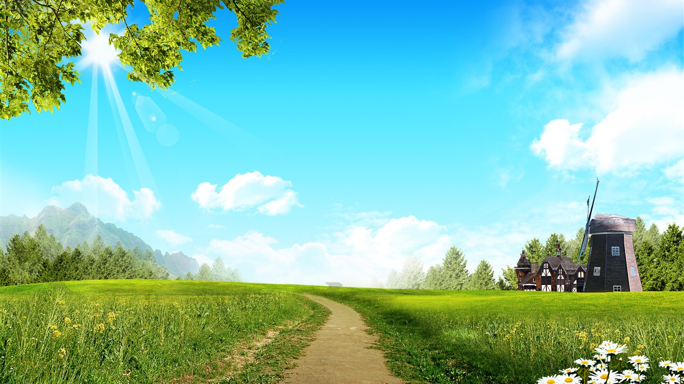 Photoshop sonnigen Sommertag Landschaft Wallpaper (2) #19 - 1366x768