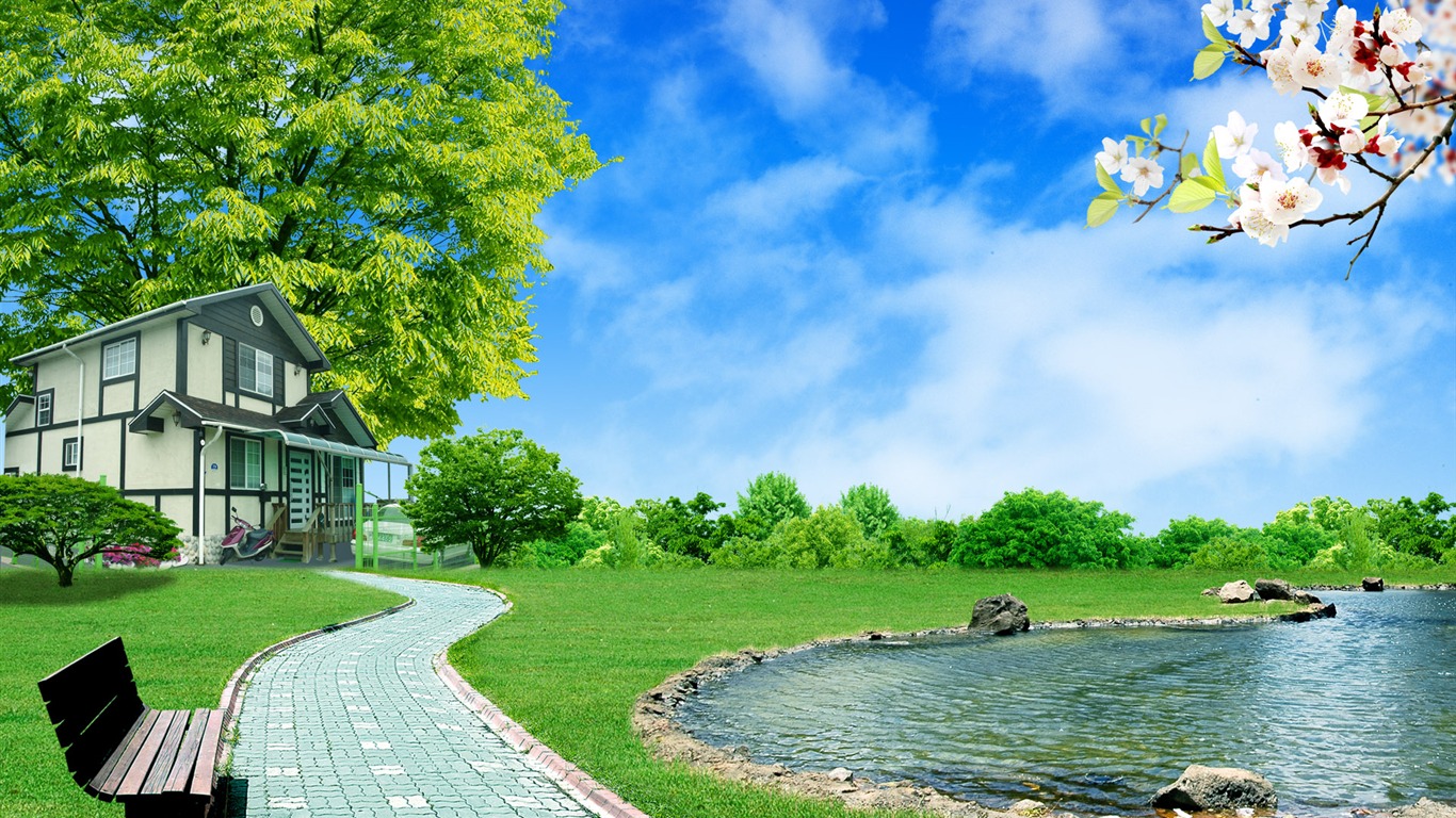 Photoshop sonnigen Sommertag Landschaft Wallpaper (2) #20 - 1366x768