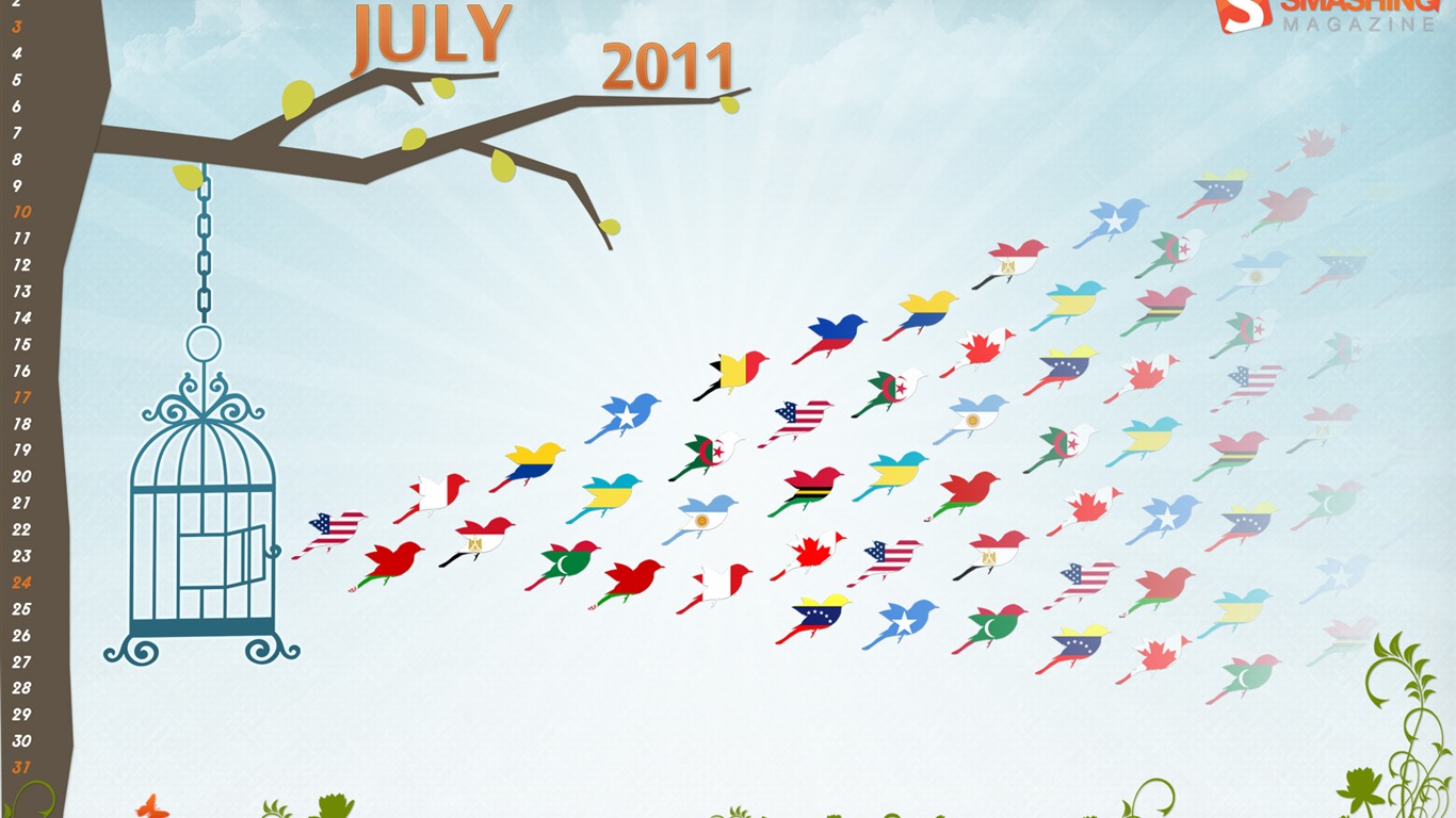 2011年7月 月曆壁紙(一) #14 - 1366x768
