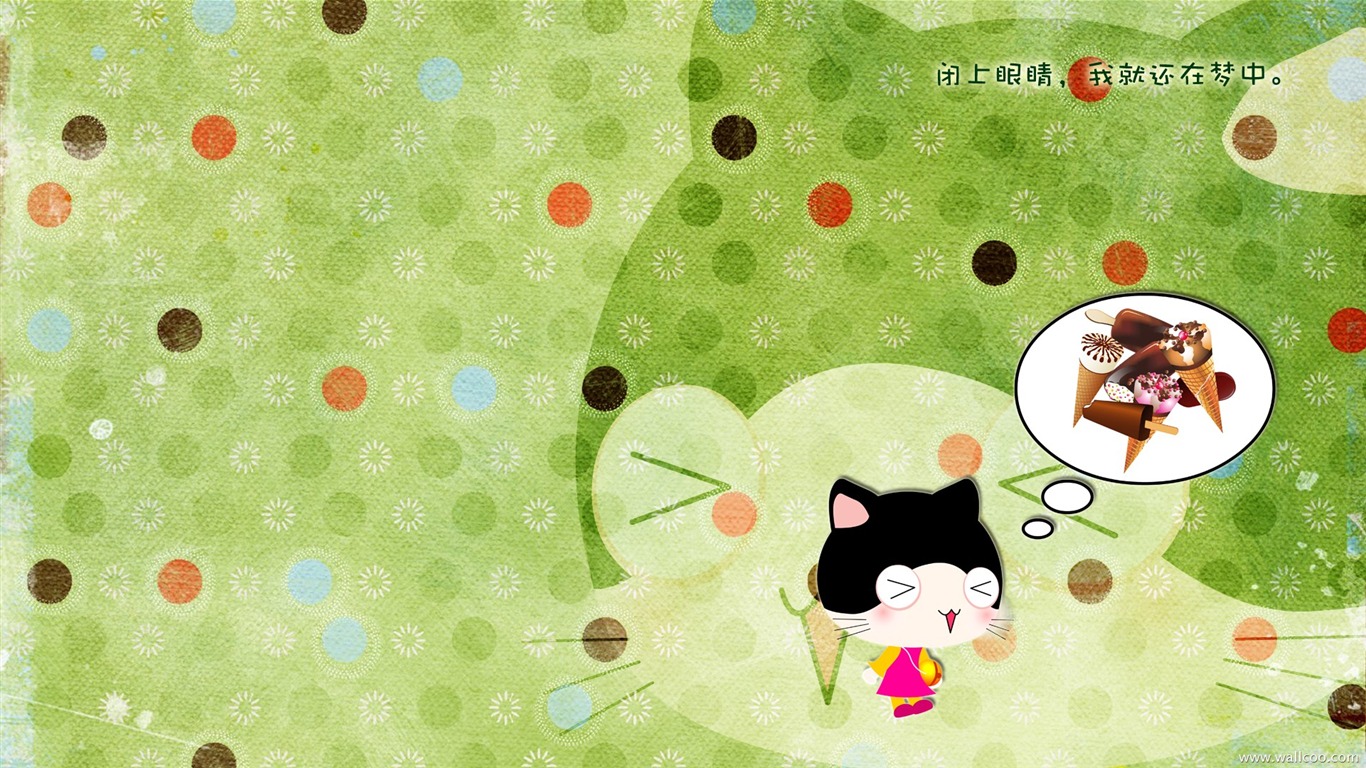 아기 고양이 만화 배경 화면 (3) #10 - 1366x768