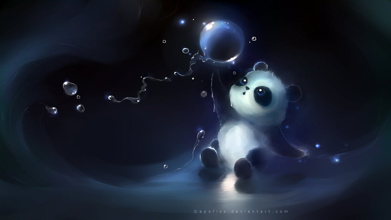 Apofiss水彩插畫 小黑貓壁紙 #10 - 1366x768