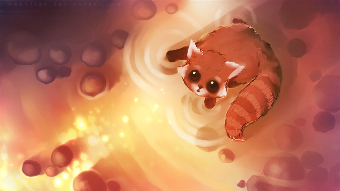 Apofiss水彩插畫 小黑貓壁紙 #16 - 1366x768