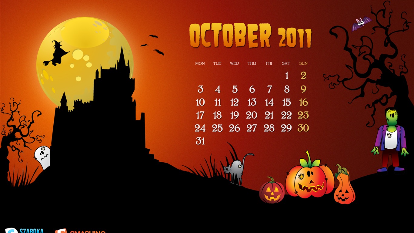 2011年10月カレンダー壁紙（1） #1 - 1366x768