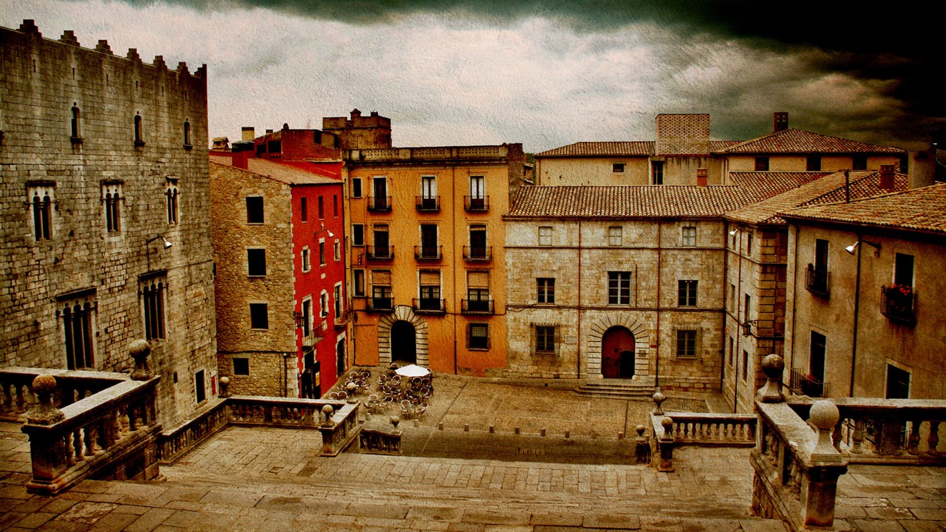 Spanien Girona HDR-Stil Hintergrundbilder #6 - 1366x768