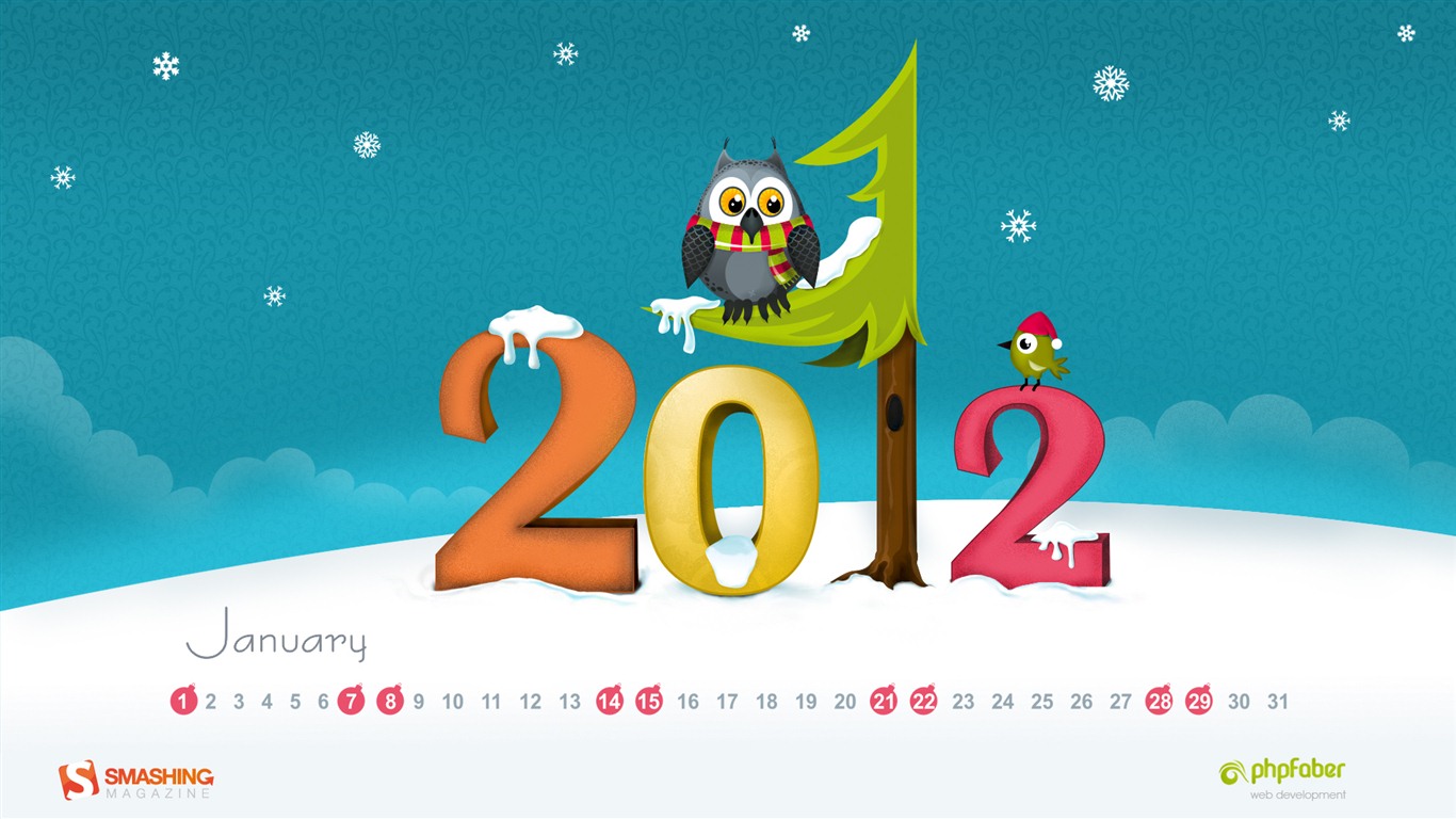 2012年1月 月曆壁紙 #1 - 1366x768