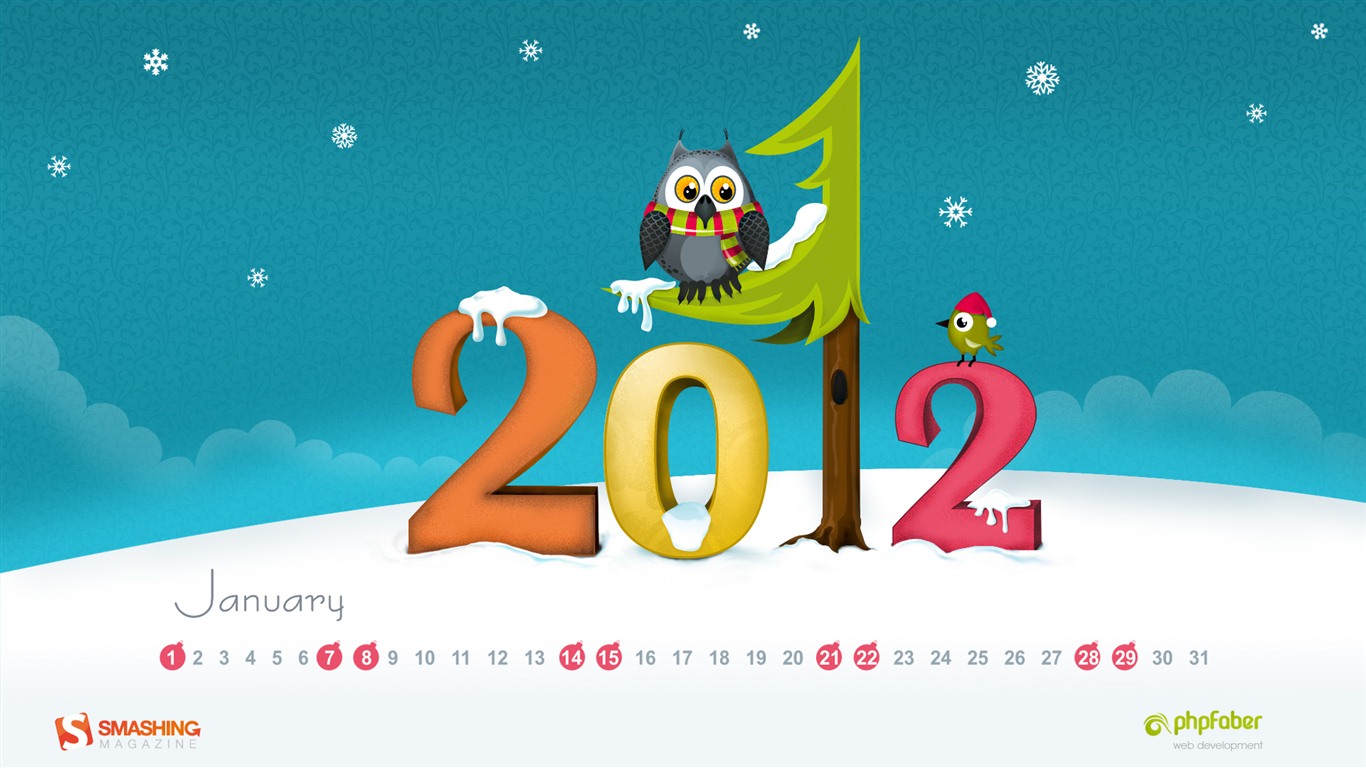 Januar 2012 Kalender Wallpapers #1 - 1366x768