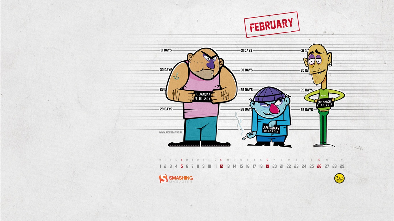 2012年2月 月曆壁紙(一) #13 - 1366x768