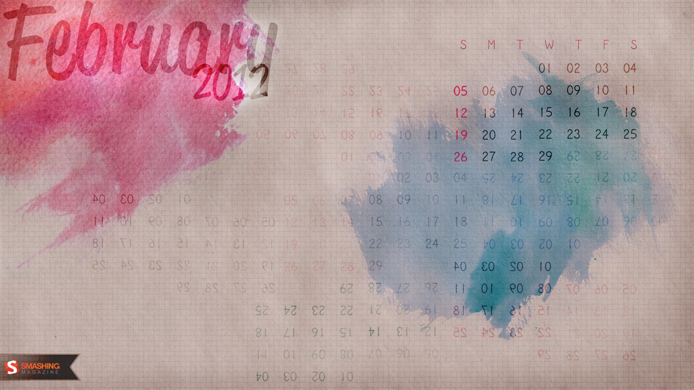 2012年2月 月曆壁紙(一) #16 - 1366x768