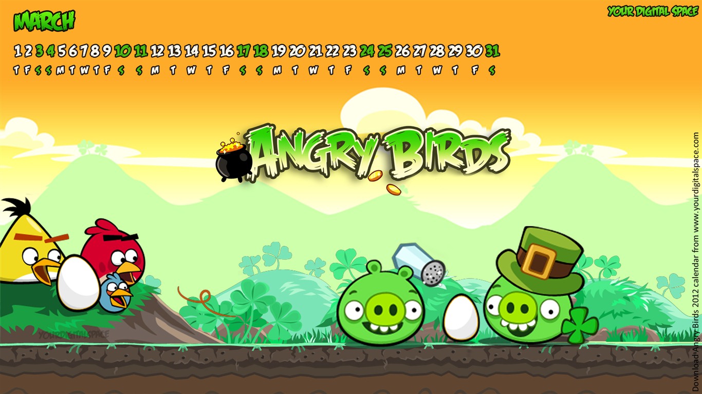 Angry Birds 2012 calendario fondos de escritorio #8 - 1366x768