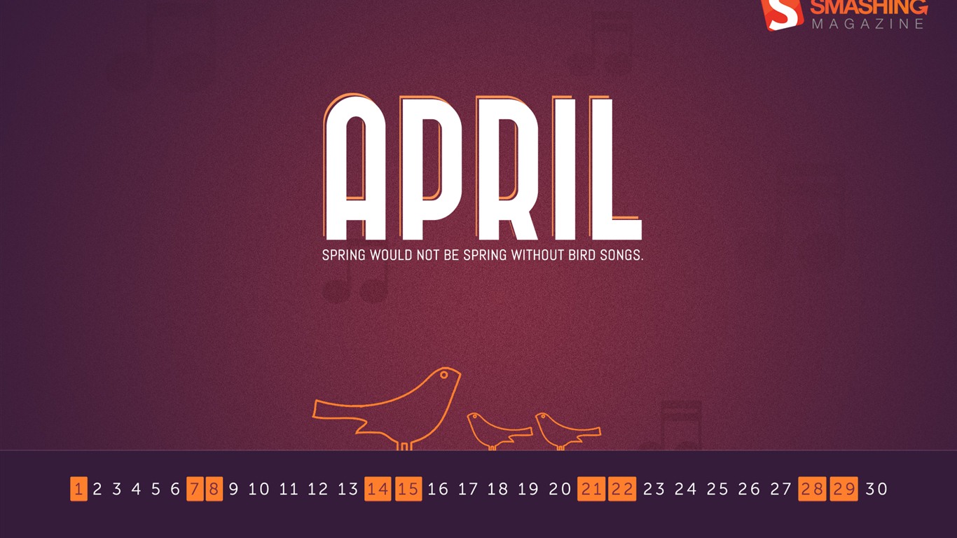 April 2012 Kalender Wallpaper (1) #7 - 1366x768