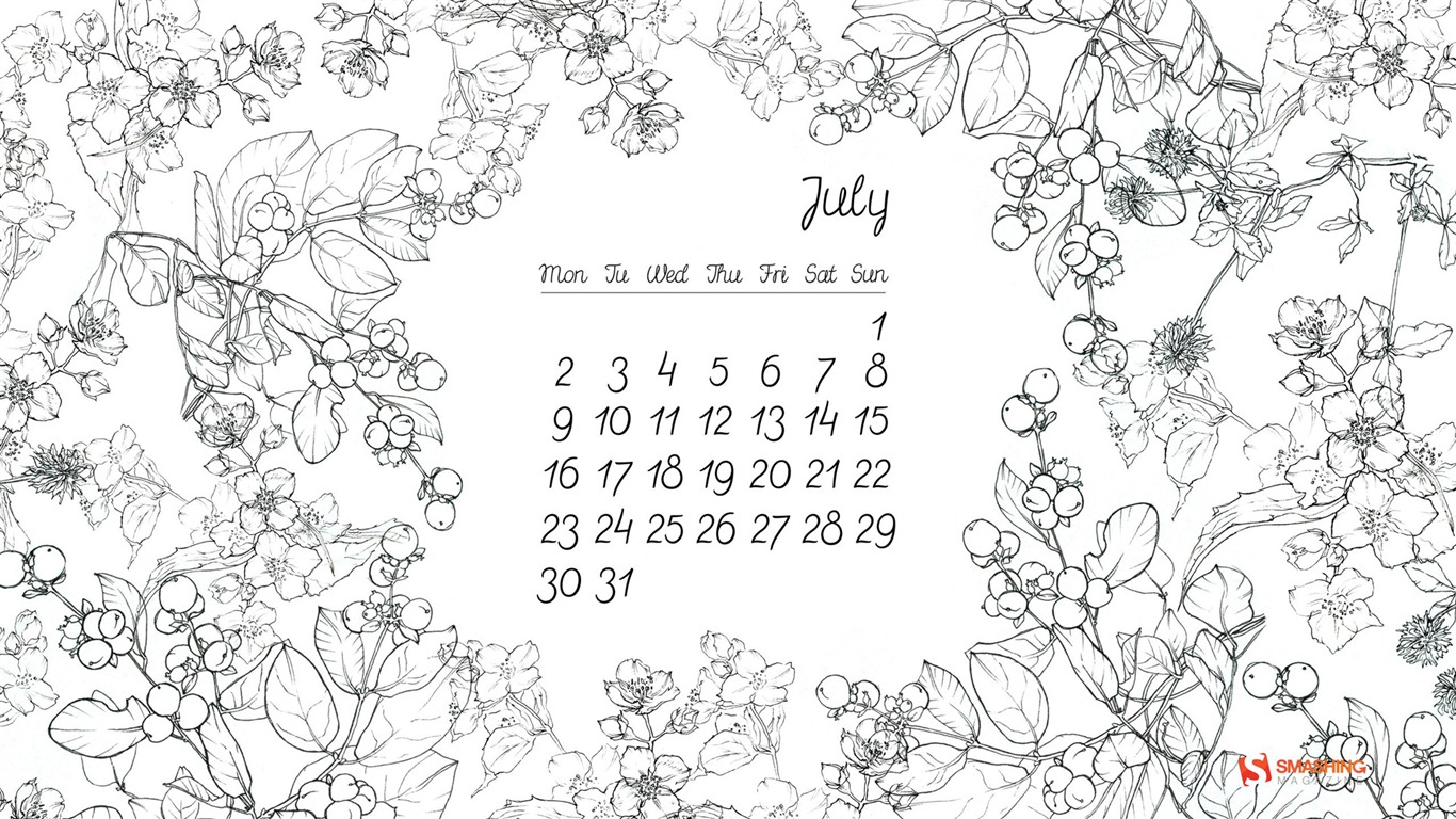 2012年7月カレンダー壁紙（1） #14 - 1366x768