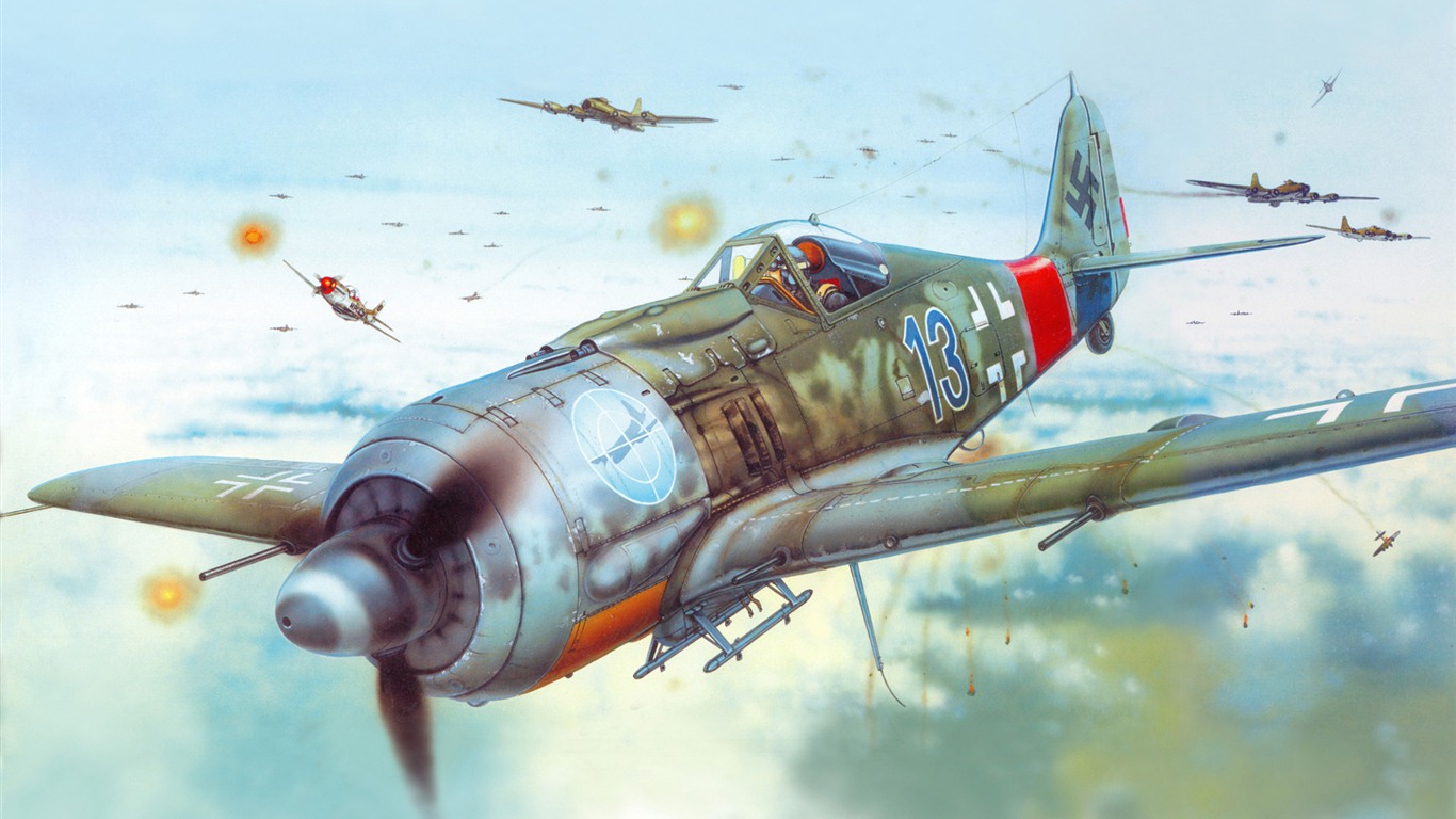 空中飛行的軍用飛機 精美繪畫壁紙 #1 - 1366x768