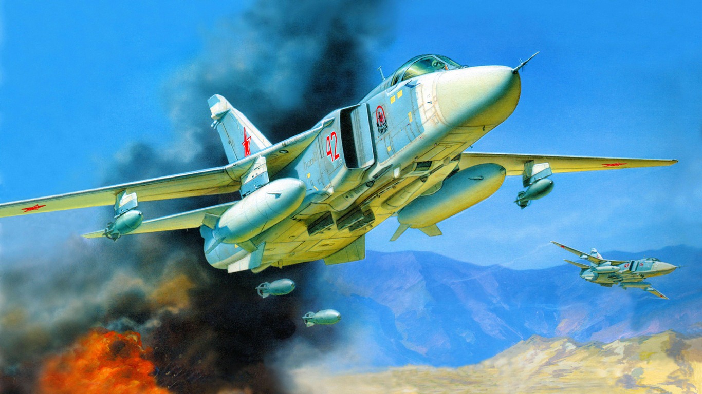 Militärflugzeuge Flug exquisite Malerei Tapeten #3 - 1366x768