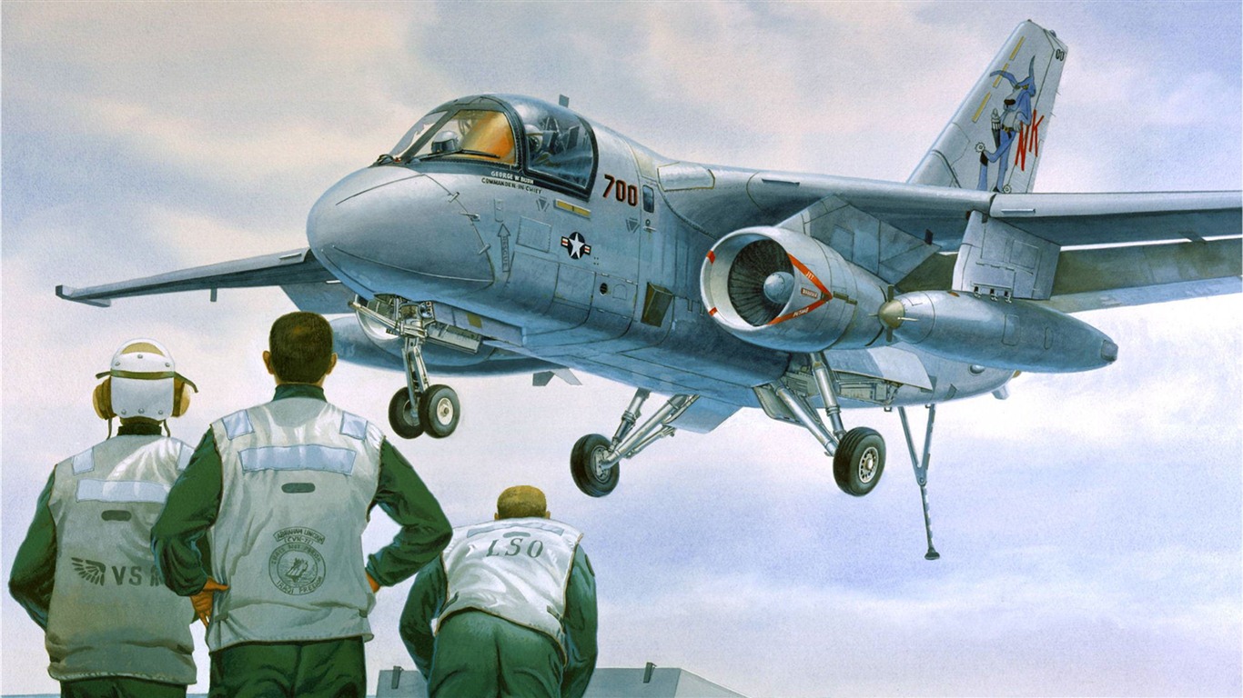 空中飛行的軍用飛機 精美繪畫壁紙 #7 - 1366x768