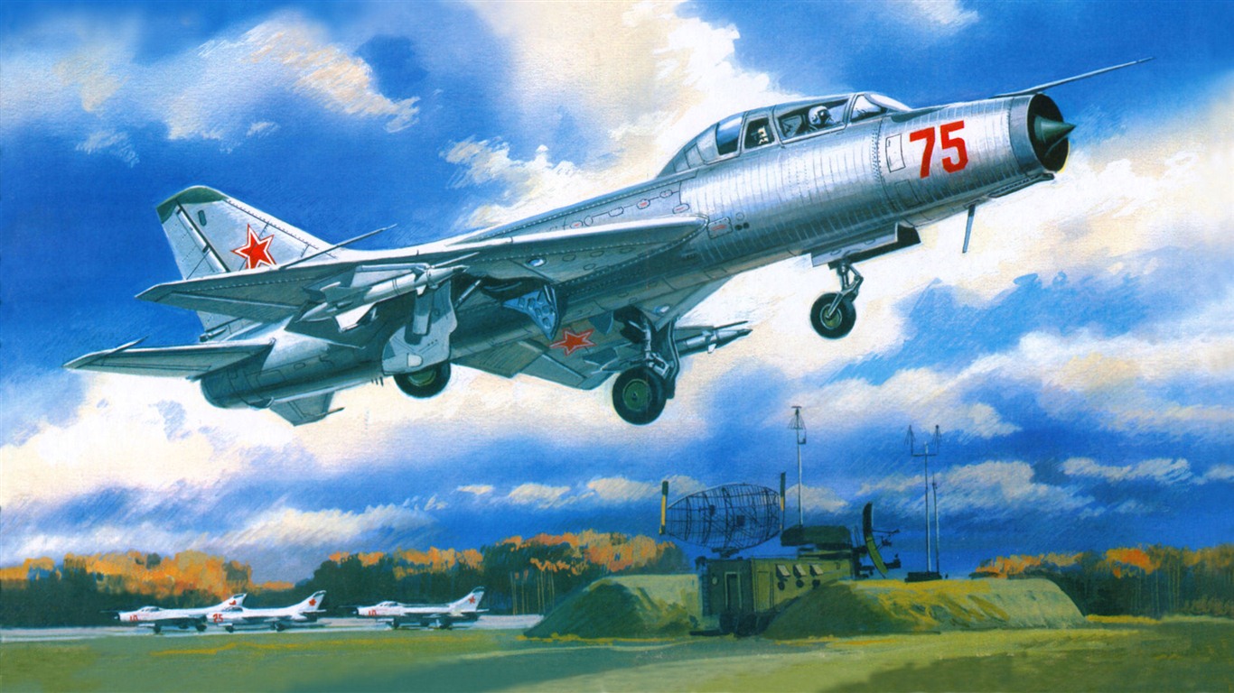空中飛行的軍用飛機 精美繪畫壁紙 #9 - 1366x768