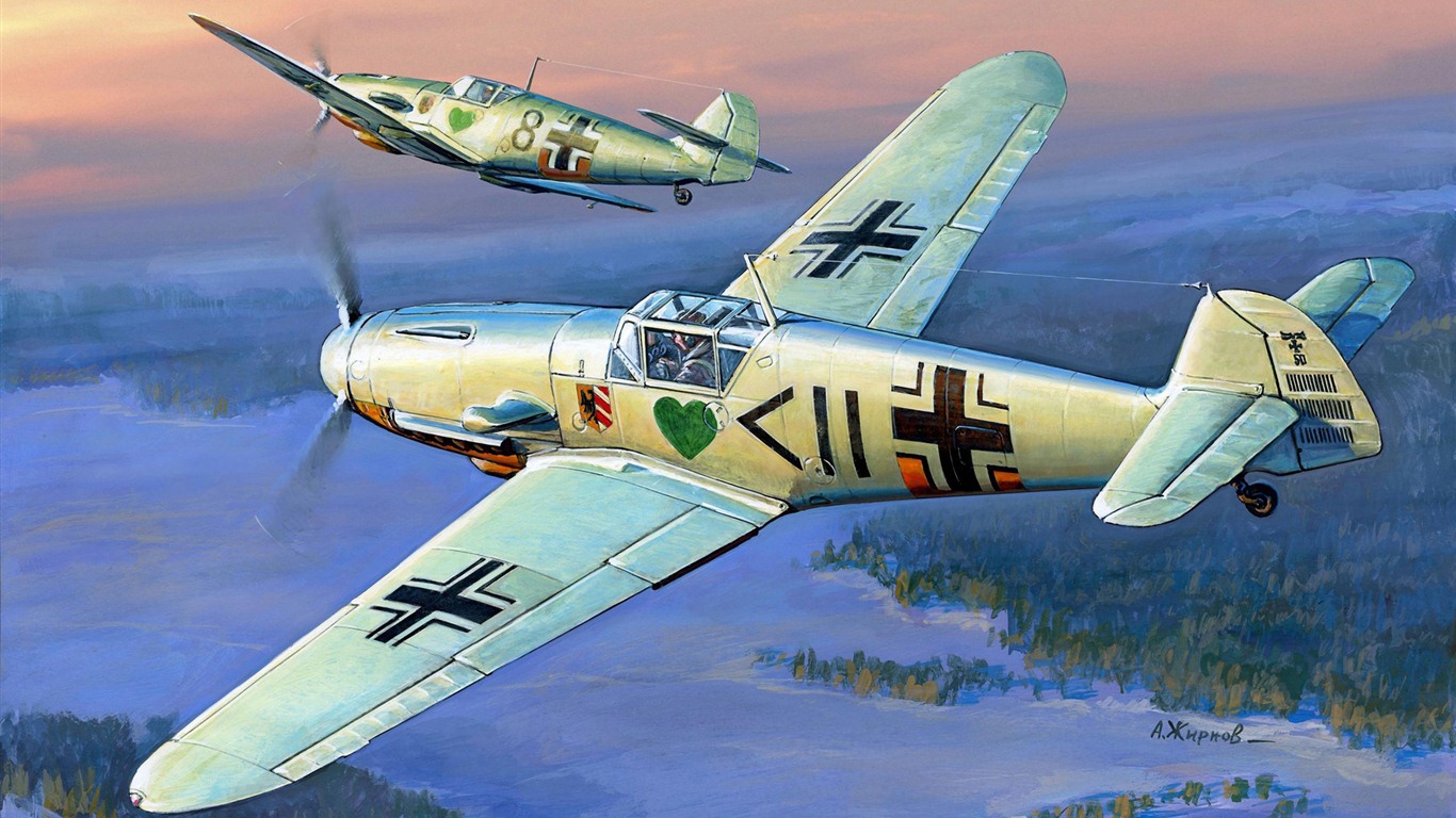 空中飛行的軍用飛機 精美繪畫壁紙 #12 - 1366x768