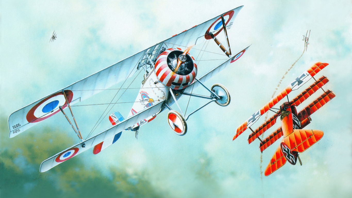 空中飛行的軍用飛機 精美繪畫壁紙 #14 - 1366x768