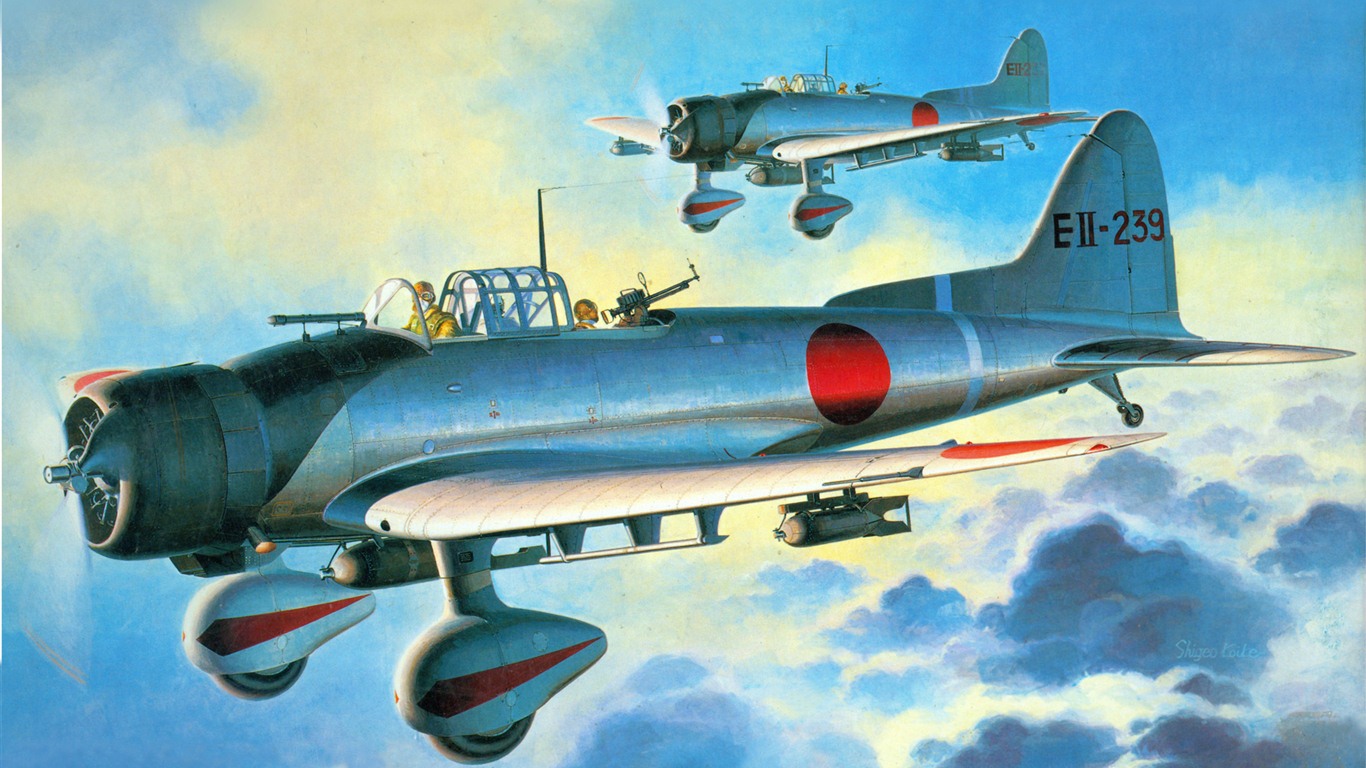 空中飛行的軍用飛機 精美繪畫壁紙 #16 - 1366x768