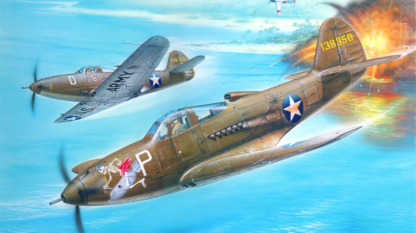 空中飛行的軍用飛機 精美繪畫壁紙 #17 - 1366x768